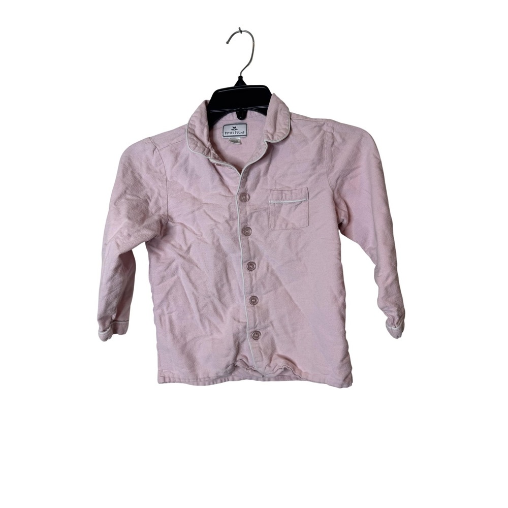 Petite Plume Pajama Top Kids 6 Pink Terry Collared Button Front Long Sleeve